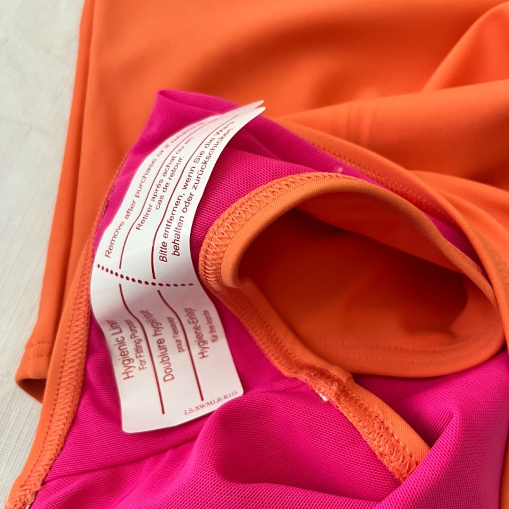 Lands End Orange & Magenta Pink One Shoulder Swimsuit - Picture 6 of 7